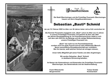 Wir Trauern Um Unseren Kameraden Sebastian Basti Schmid Freiwillige