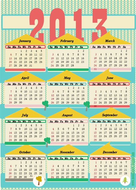 Free Printable 2013 Calendar Ii Ausdruckbarer Kalender 2013 Freebie