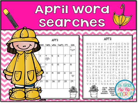 1st Grade Hip Hip Hooray April Word Searchesprint And Go