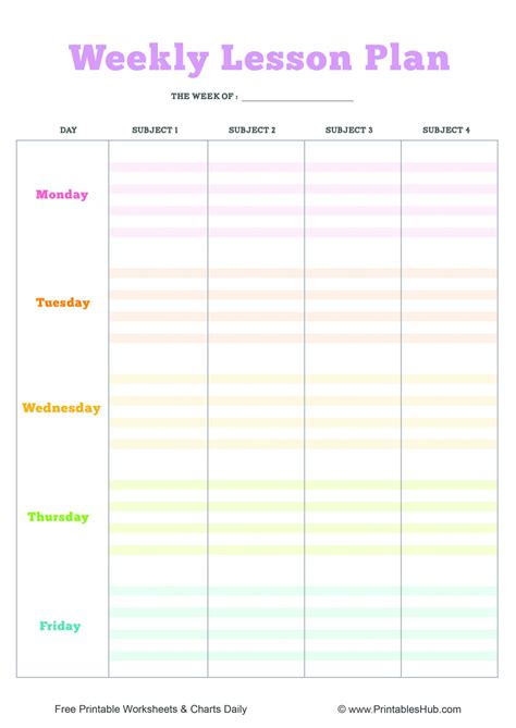 Free Printable Weekly Lesson Plans Template [pdf] One Blank Format Printables Hub