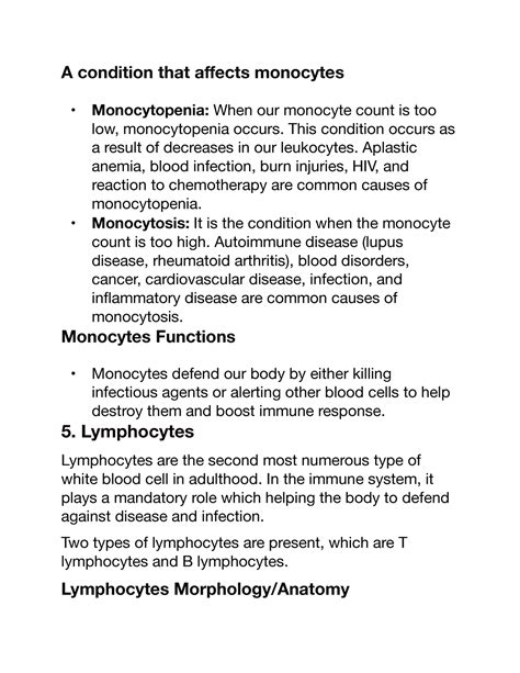 Bio 5 Notes A Condition That Affects Monocytes Monocytopenia When