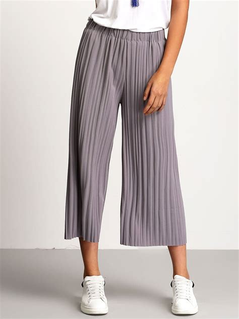 Grey Elastic Waist Pleated Pant Emmacloth Women Fast Fashion Online