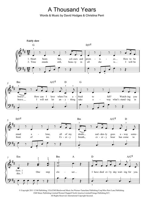 A Thousand Years Beginner Piano Print Sheet Music Now