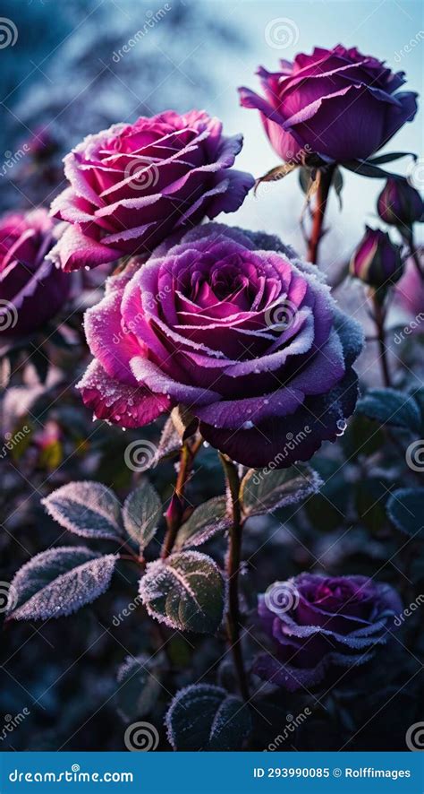 Beautiful Bunch Of Frosty Deep Black Roses Stock Illustration