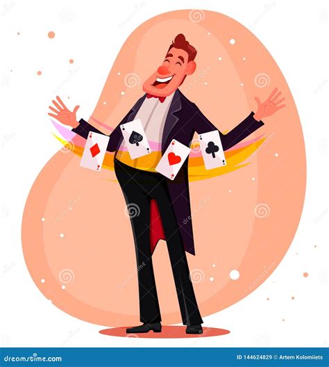 Illusionist Shows Magical Trick With Playing Cards Stock Vector