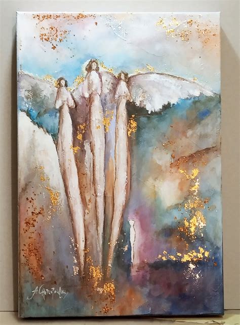 Three Angels PaintingAbstract Angels24k Gold And Silver Etsy In 2021