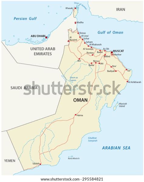 Oman Road Map Stock Vector Royalty Free 295584821 Shutterstock