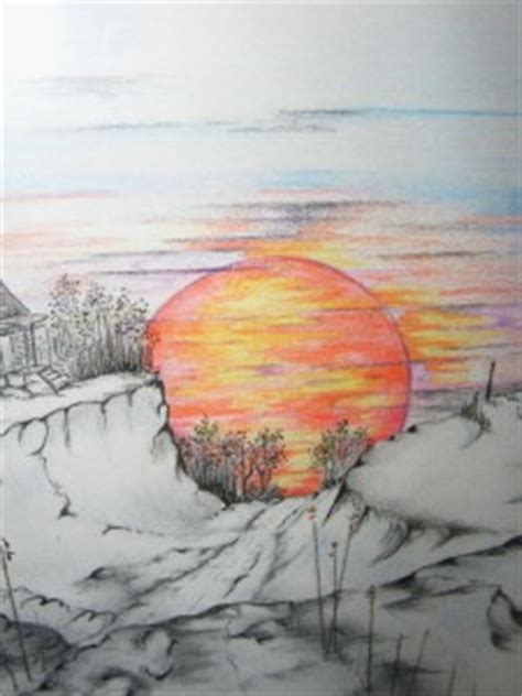 Beach landscape drawing easy scene sunset waves ideas. Original Art Colored Pencil & Ink Sunset Landscape Drawing ...