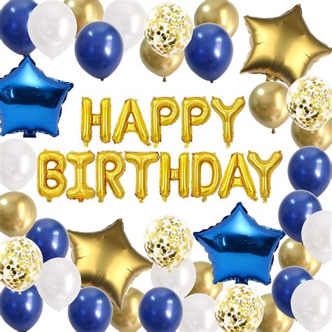 Party Supplies Birthday Decorations For Men Blue And Silver Including Glittery Happy Birthday