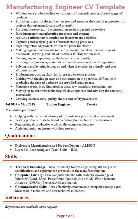 Download sample resume templates in pdf, word formats. manufacturing-engineer-cv-template