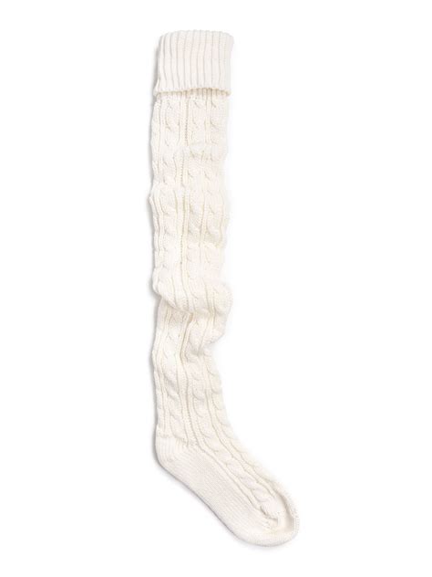 muk luks women s cable knit over the knee socks ivory os 6 11