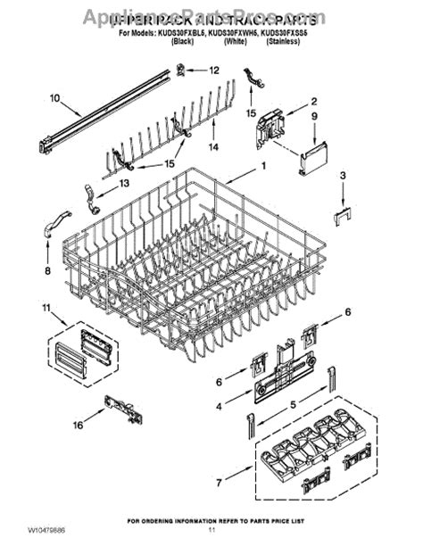 The rinse aid diagram in the instruction manual is totally different from what is in the machine. Parts for KitchenAid KUDS30FXSS5: Upper Rack and Track ...