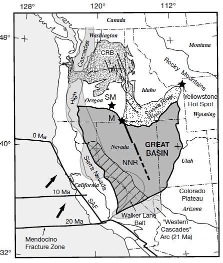 Map Of The Great Basin In Western United States Showing Middle Miocene