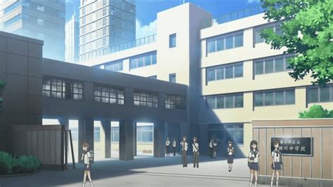 Download Anime School Scenery Students In Campus Wallpaper