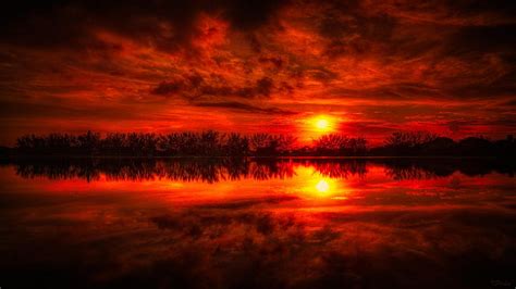 1600x1200px Free Download Hd Wallpaper Red Sunset Peaceful Lake