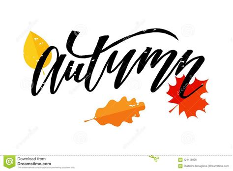 Autumn Lettering Calligraphy Brush Text Holiday Vector Sticker Stock