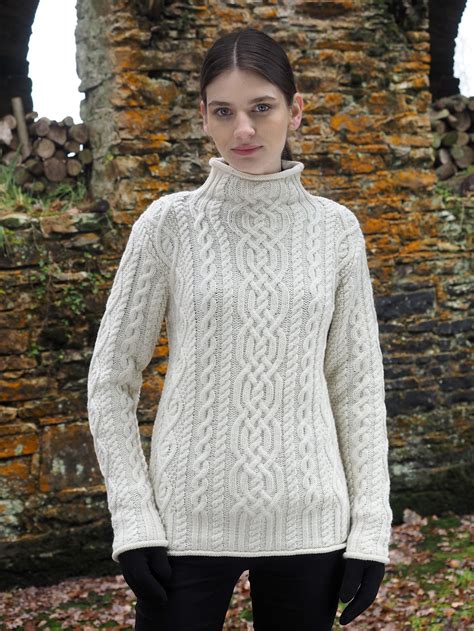 Funnel Neck Sweater Womens Cable Knit Sweater