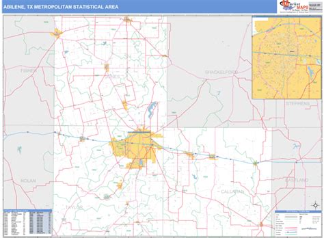 Abilene Tx Metro Area Zip Code Wall Map Basic Style By Marketmaps