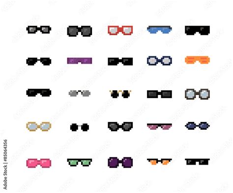 Set Of Glasses And Sunglasses 16x16 Pixel Art Vector Isolated On White Background Stock