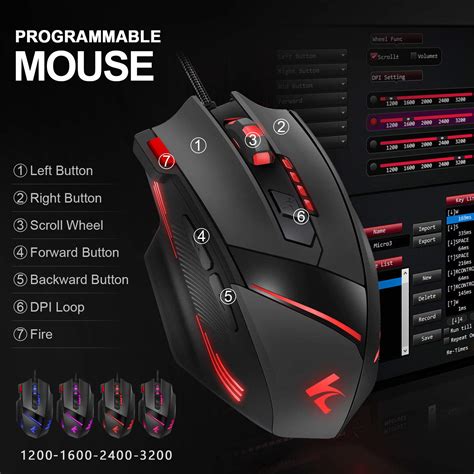 Gaming Mouse Wired Programmable 7 Buttons Hcman Upgraded Version