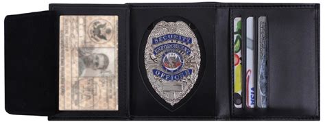 Mens Black Leather Id And Badge Holder Wallet Law Enforcement Securit