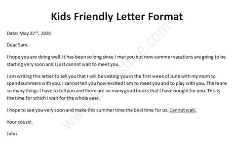 Friendly letter examples are sample informal messages written in the format and language of different friendly letters. Kids Friendly Letter - How to write a Friendly Letter ...