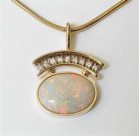 14K Gold Opal And Diamond Pendant Jewelry Expressions Inc