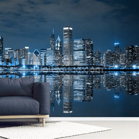 Chicago Downtown At Night Wallpaper Mural Wallsauce Us