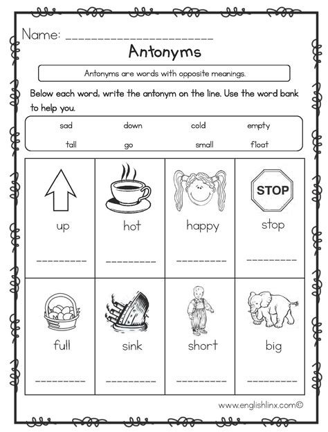 Antonyms Worksheets For Grade 1 Kidsworksheetfun