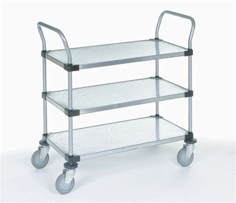 Galvanized steel is regular steel that has been coated with zinc to make it resistant to corrosion. Galvanized Steel Three Shelf Utility Cart- Nexel