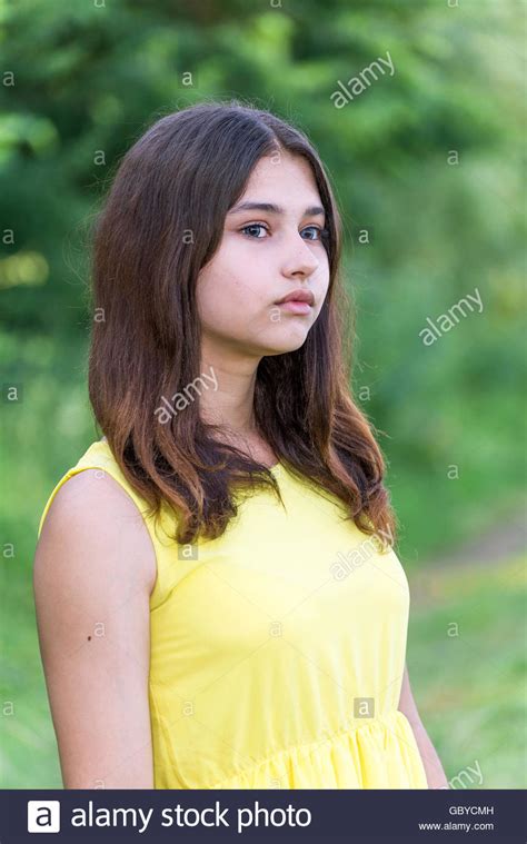 Beautiful Girl 14 Years Old Posing On Nature Stock Photo