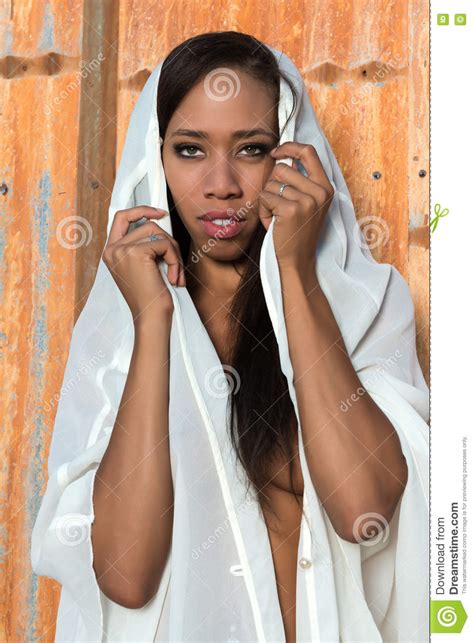 Multiracial Woman In A White Wrap Stock Image Image Of Sheer Pretty 72353303
