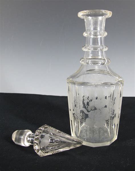 Antique 19th C Cut Crystal Three Ring Neck Etched Glass Decanter And Stopper Yqz Ebay