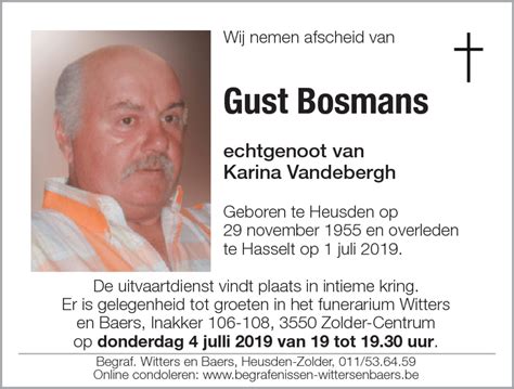 Gust Bosmans † 01072019 Inmemoriam