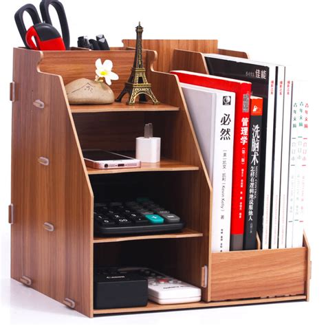 Office Supplies Desktop Storage Baskets Box Drawer Wooden Book Stand