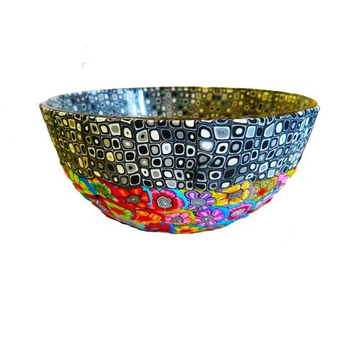 Colorful And Unique Serving Glass And Polymer Clay Bowl Etsy In 2021 Handmade Glass Bowls