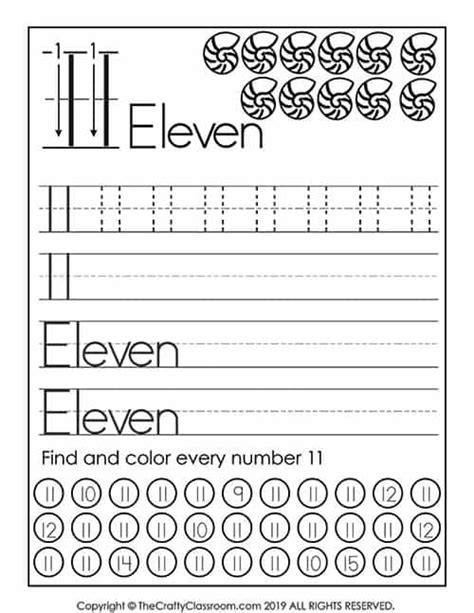 Number 11 Worksheet Kindergarten