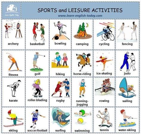 Vocabulary Sports And Leisure Activities Leisure Activities Writing