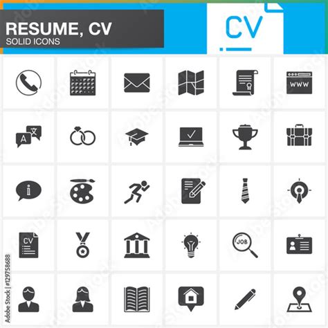 Vector Icons Set For Resume Or Cv Modern Solid Symbol Collection