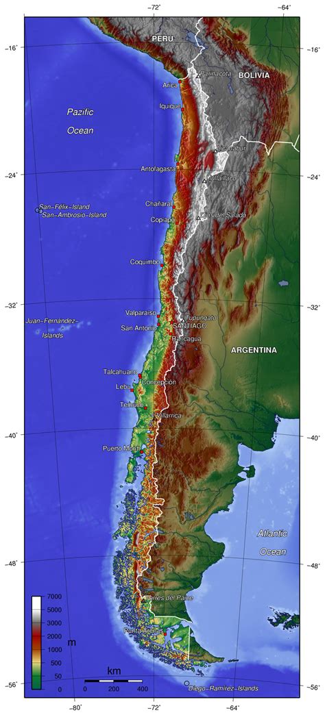 Large Detailed Topographical Map Of Chile Chile Large Detailed