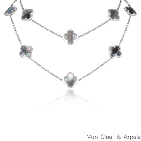 Van Cleef And Arpels White Gold Pure Alhambra Necklace Rich Diamonds