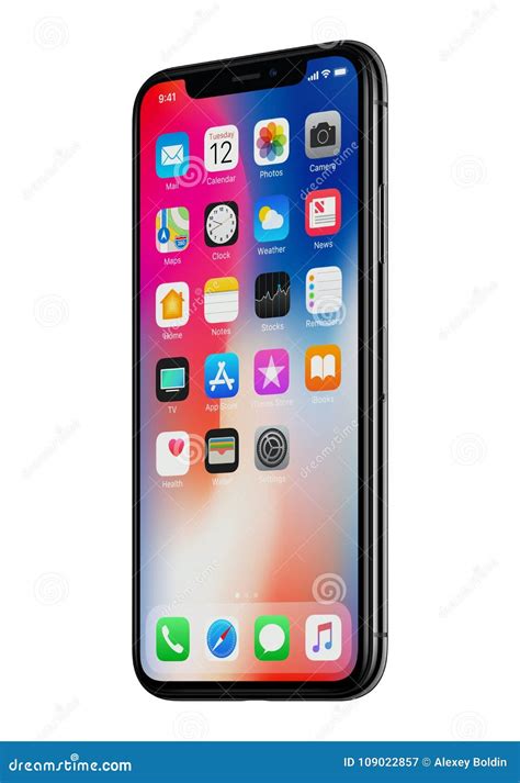 New Apple Iphone X Front View Slightly Rotated Isolated On White