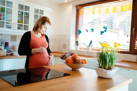 Beautiful Pregnant Woman In Kitchen Stock Image Image Of Adult