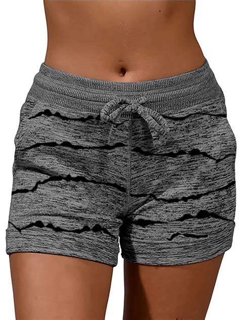 Womens Stripe Sports Shorts High Waist Cotton Shorts With Pockets Home