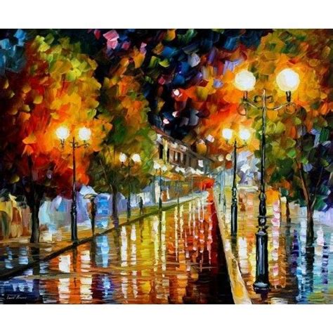 Rainy Perspective Palette Knife Oil Painting On Canvas By Leonid