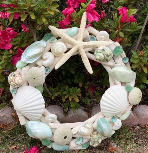 Hand Crafted Wreath With Light Up Lighthouse Starfish Beach Shells