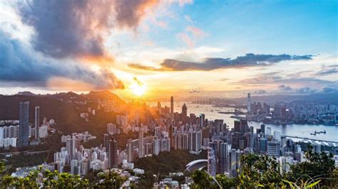 Sunset Over Victoria Harbor Victoria Peak Hong Kong Editorial Stock