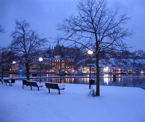 Stockholm Sweden In Winter Run For Life In Dark In Light Snow A