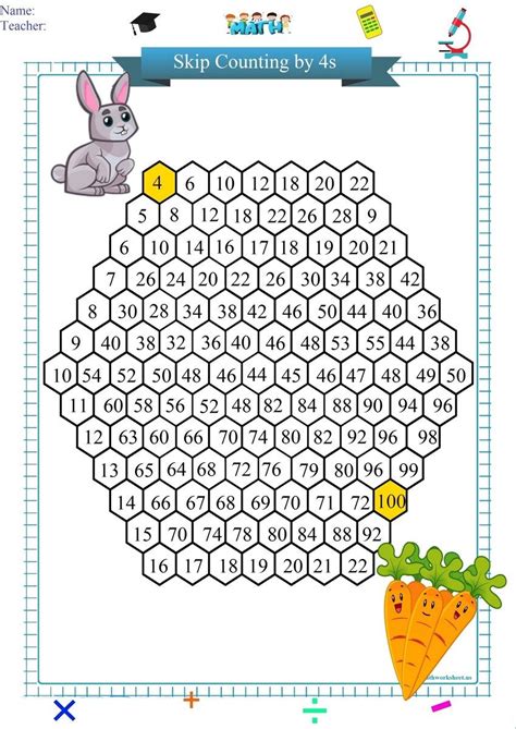 Skip counting by 4 worksheet | Anaokulu matematiği, Matematik oyunları
