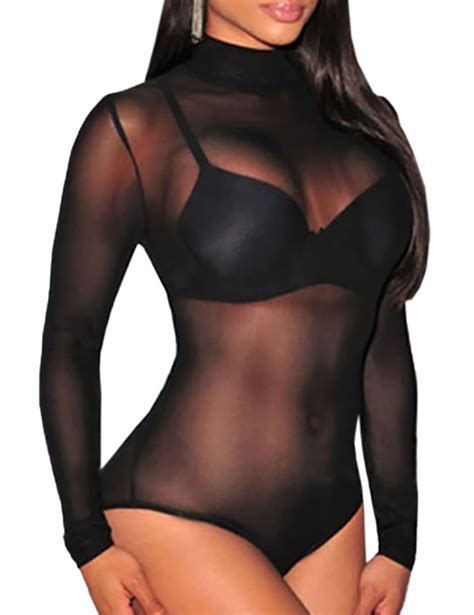 buy lradywomen s sheer mesh turtleneck neck see through leotard bodysuit body tops online at